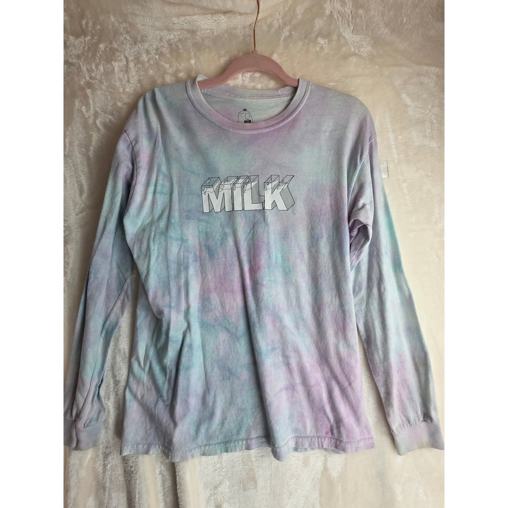 Milk Tie Dye‎ Long Sleeve T Shirt Tee "MILK" Logo Pastel Size M